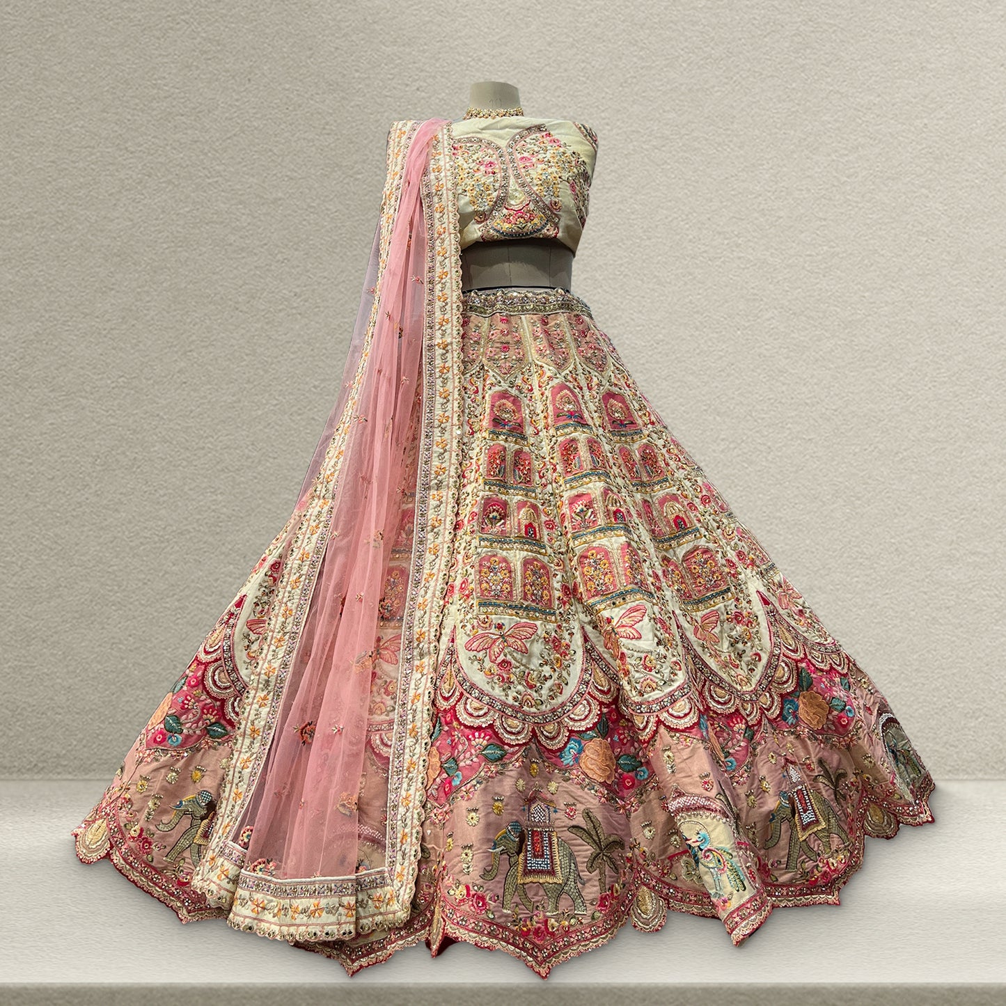 Rosé - Celebrity Designer Couture Multicolor Patchwork Silk Lehenga