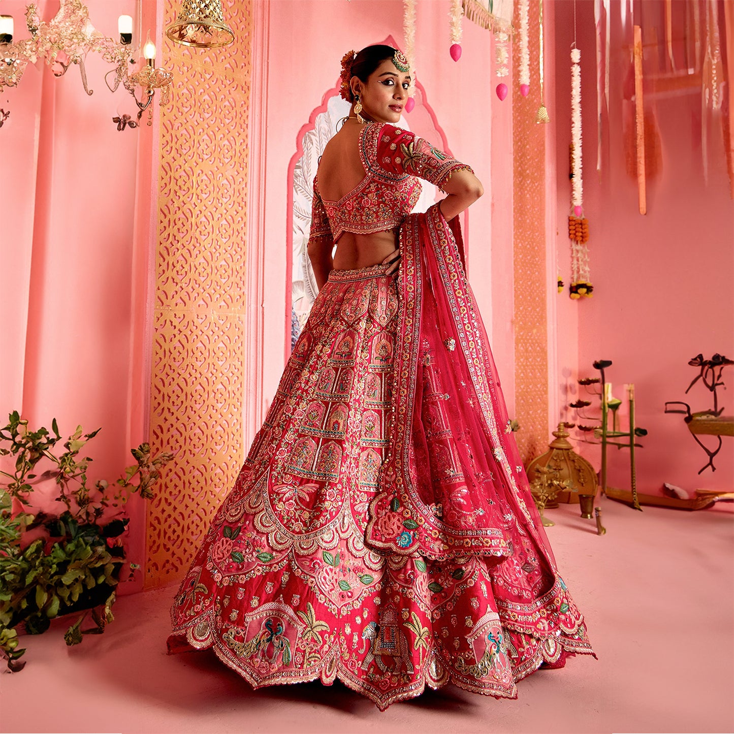 Rosé - Celebrity Designer Couture Multicolor Patchwork Silk Lehenga
