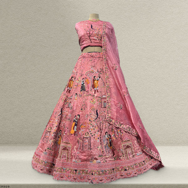 Padmini - Tissue Silk Snow White Concept Designer Lehenga Pink