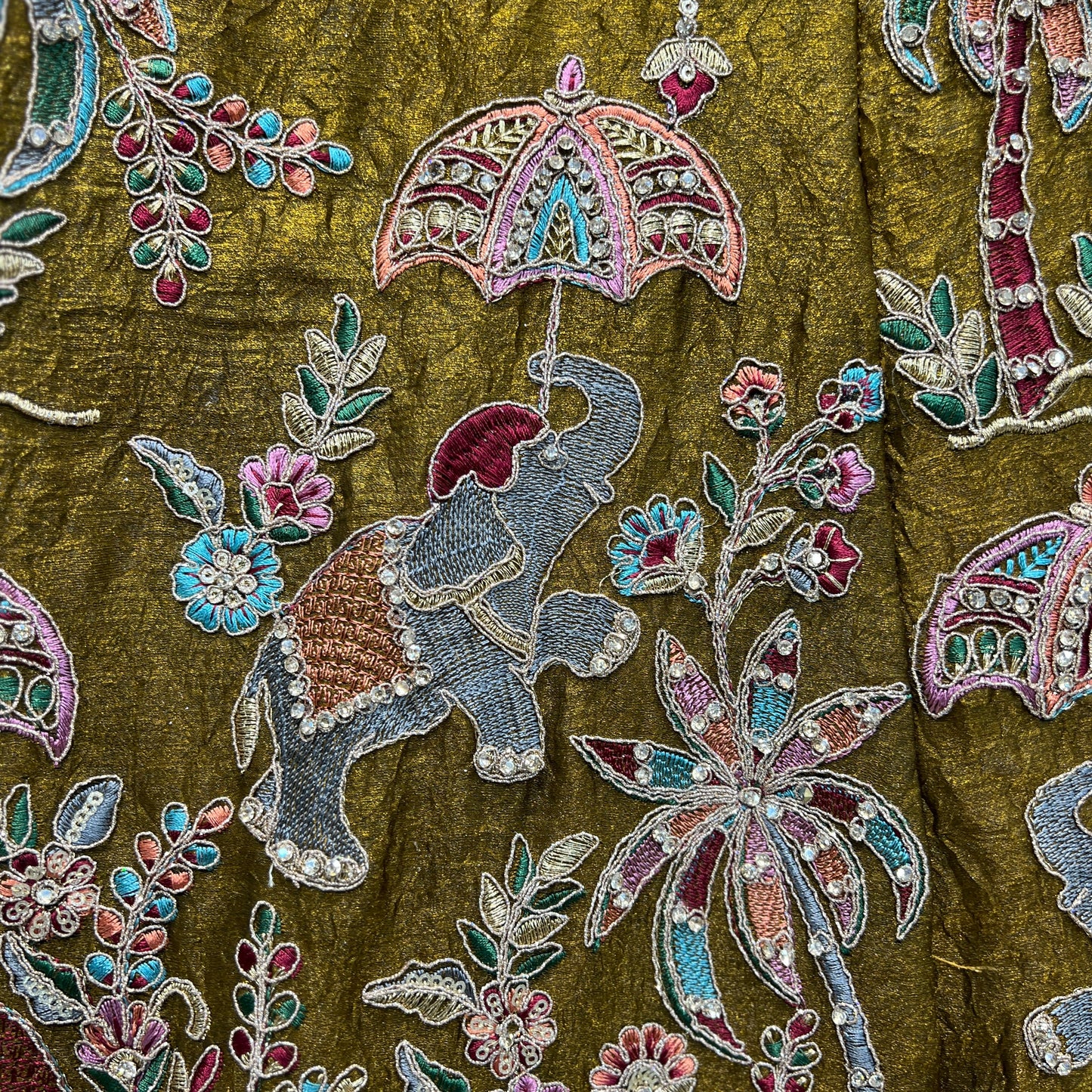 Padmini - Tissue Silk Zari & Resham Work Partywear Golden Brown Lehenga