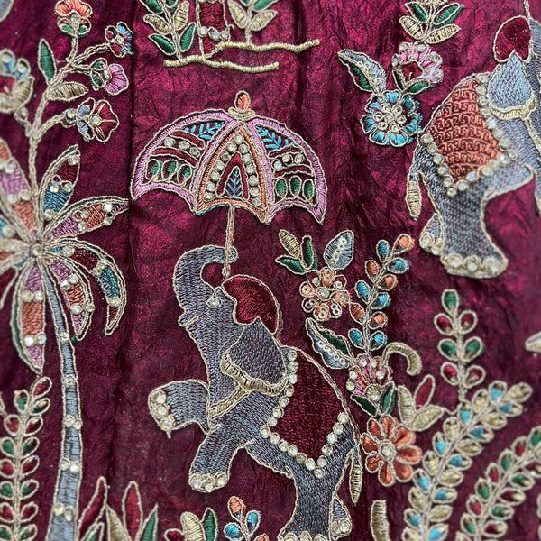Padmini - Tissue Silk Zari & Resham Work Partywear Maroon Lehenga