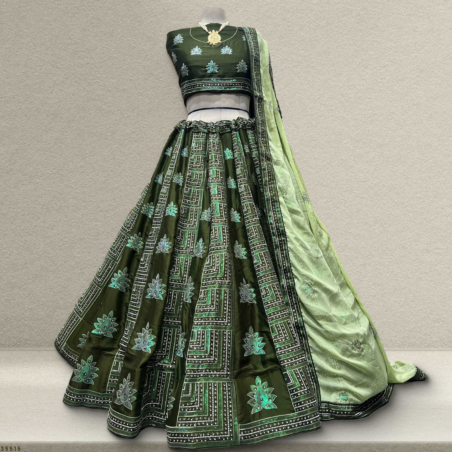 Lehza - The Party Wear Georgette Green Sider Lehenga JMS Studio {{ Royal Red Bridal Lehenga}}
