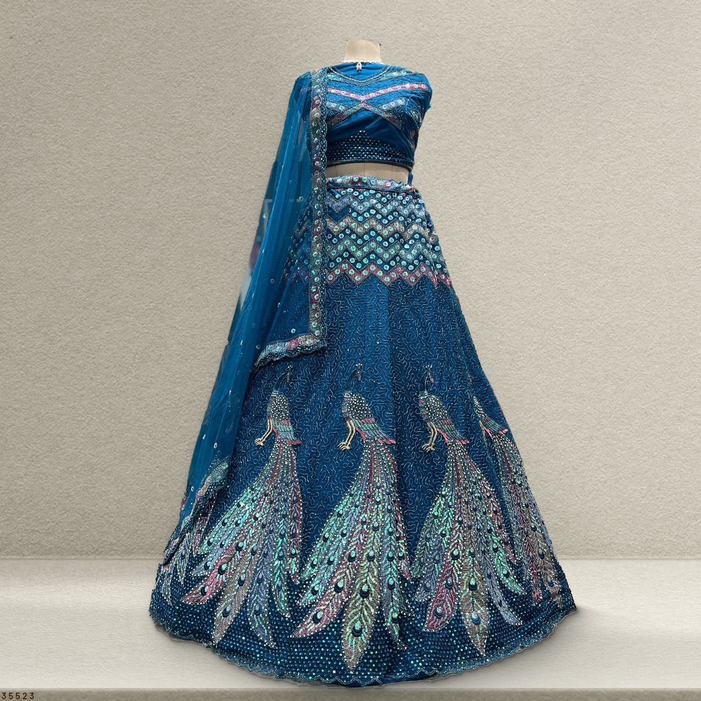 Butterfly - The Dazzling Peacock Motif Bridesmaid Lehenga Blue - JMS Studio