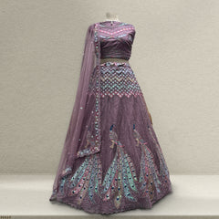 Butterfly - The Dazzling Peacock Motif Bridesmaid Lehenga Mauve - JMS Studio