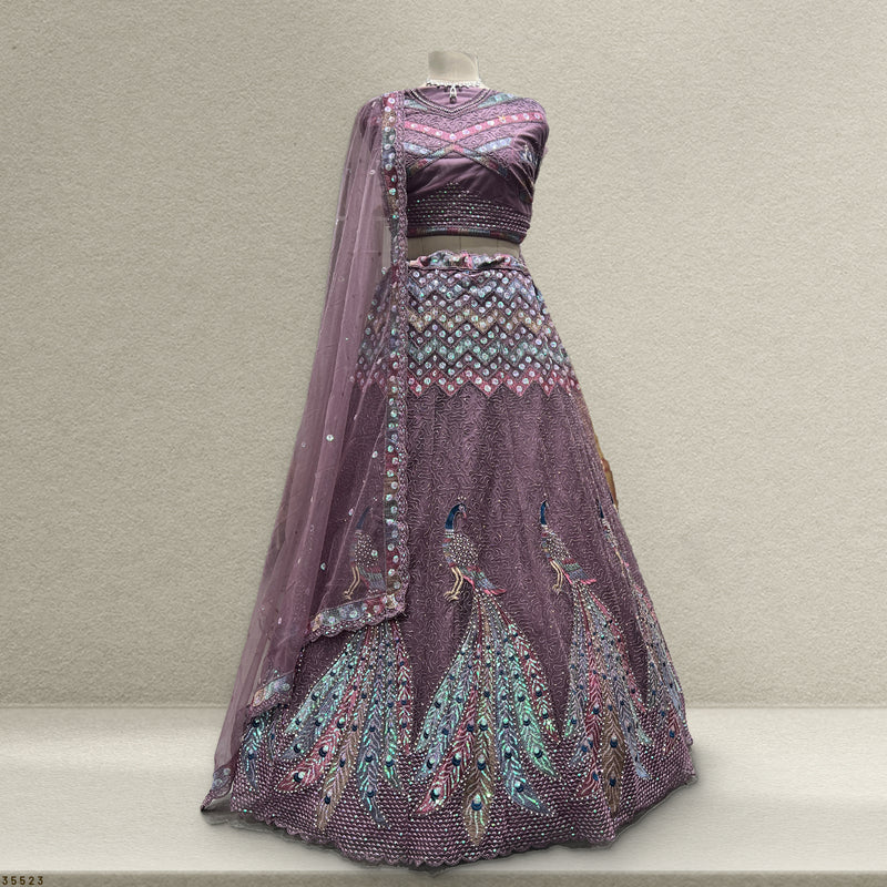 Butterfly - The Dazzling Peacock Motif Bridesmaid Lehenga Mauve - JMS Studio