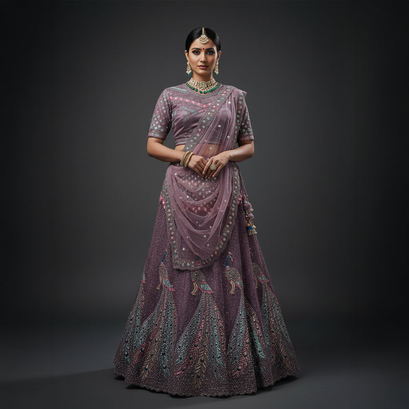 Butterfly - The Dazzling Peacock Motif Bridesmaid Lehenga Mauve