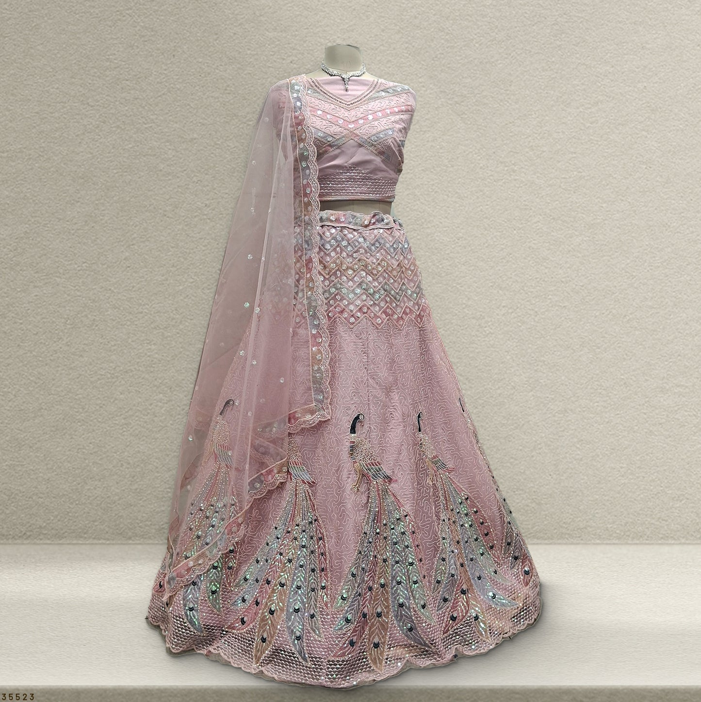 Butterfly - The Dazzling Peacock Motif Bridesmaid Lehenga Soft Pink - JMS Studio