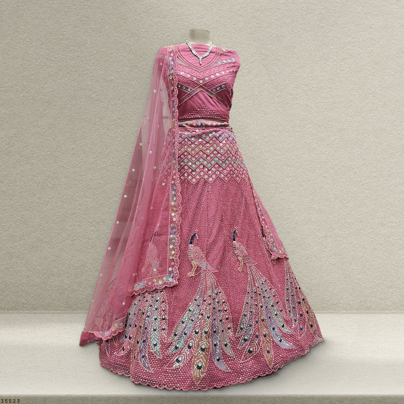 Butterfly - The Dazzling Peacock Motif Bridesmaid Lehenga Pink - JMS Studio