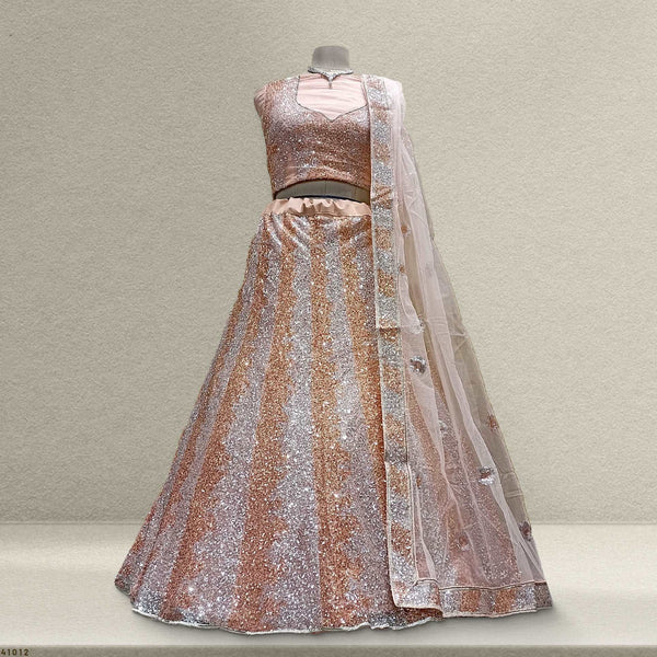 Padmini - Party Wear Peach Sequins Lehenga JMS Studio {{ Royal Red Bridal Lehenga}}