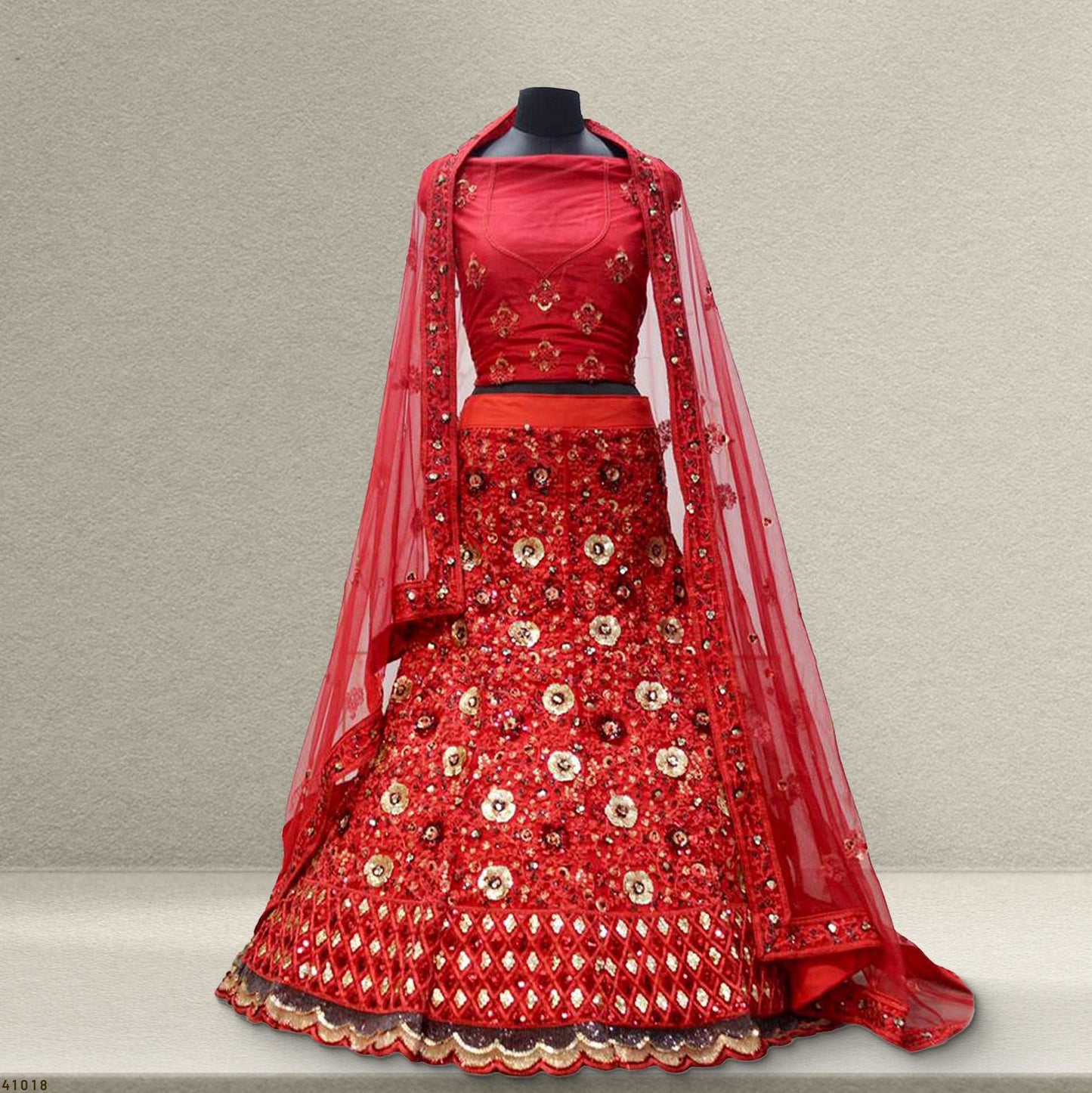Padmini - The Party Wear Net Bridesmaid Lehenga Designs JMS Studio {{ Royal Red Bridal Lehenga}}