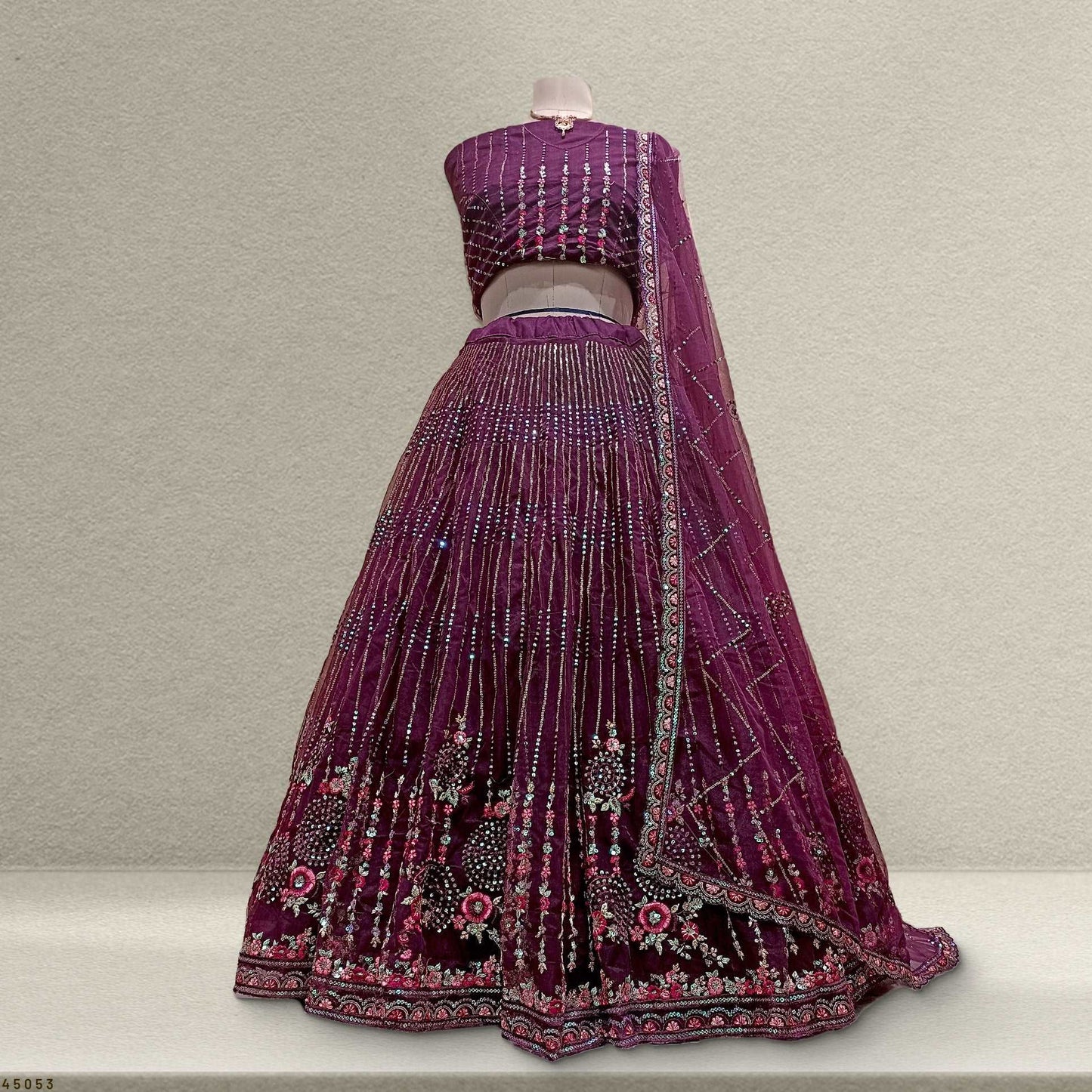 Butterfly - Lightweight Big Flared Wine Color Sider Lehenga JMS Studio {{ Royal Red Bridal Lehenga}}