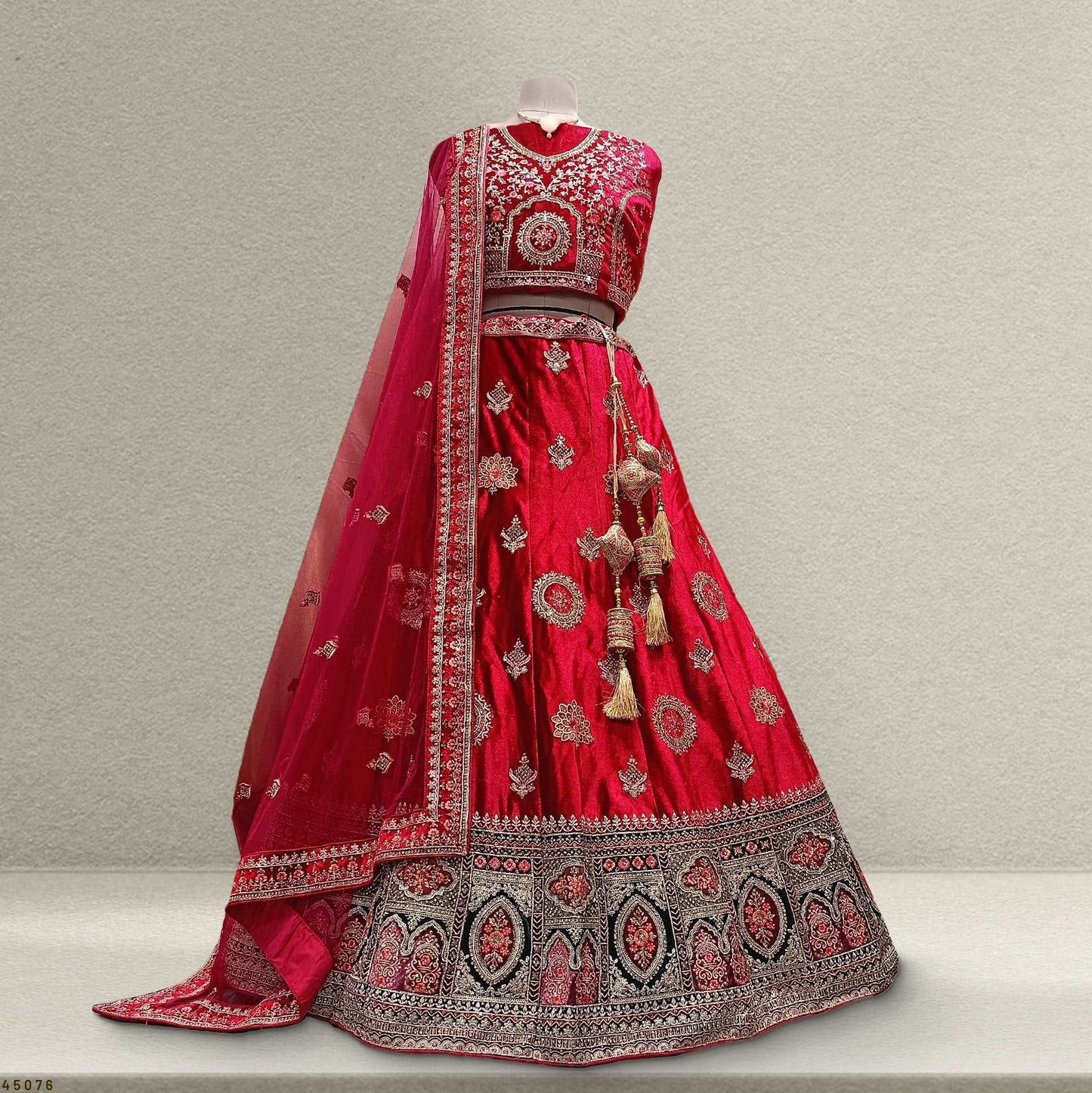 Damsel - Minimal Work Designer Red Velvet Lehenga JMS Studio {{ Royal Red Bridal Lehenga}}