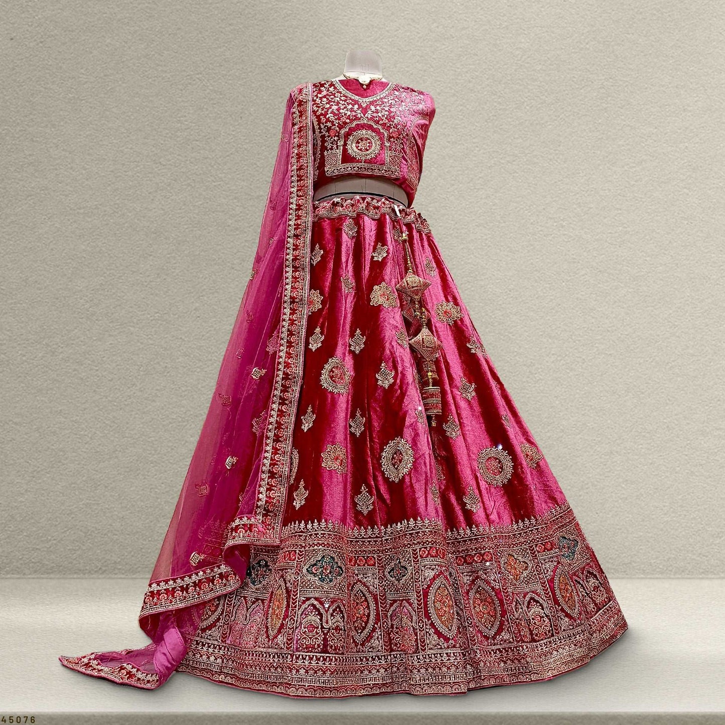 Damsel - Minimal Work Designer Velvet Lehenga JMS Studio {{ Royal Red Bridal Lehenga}}