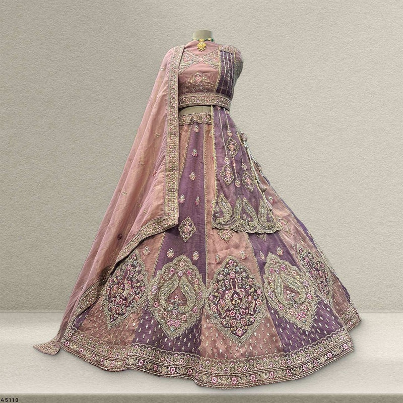 Damsel - Double Dupatta Tissue Silk Multi Color Festival Carnival Lehenga