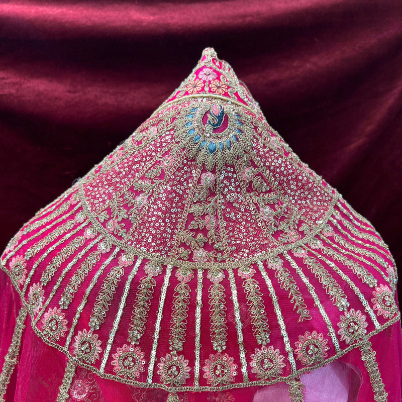 Dulhan in Rani Pink Lehenga : Peacock Design Double Dupatta Bridal Lehenga