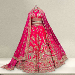 Dulhan in Rani Pink Lehenga : Peacock Design Double Dupatta Bridal Lehenga