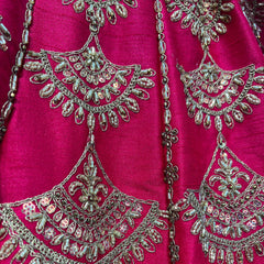 Handwork Rani Pink Bridal Lehenga : Double Dupatta Minimal Style Flared Lehenga