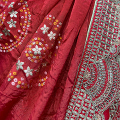 Sangria : Double Dupatta Big Flared Raw Silk Royal Red Bridal Lehenga