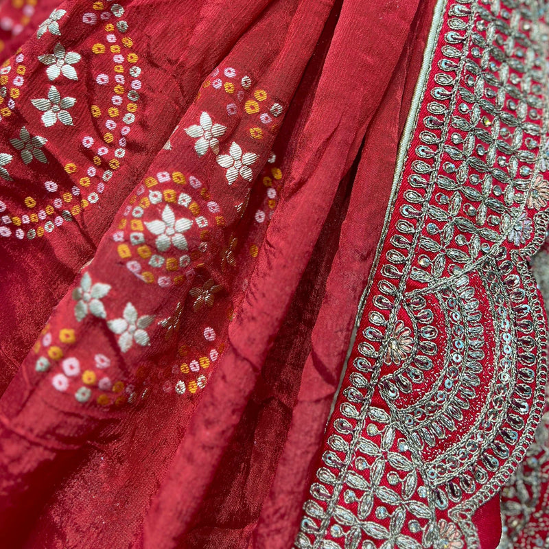 Sangria : Double Dupatta Big Flared Raw Silk Royal Red Bridal Lehenga