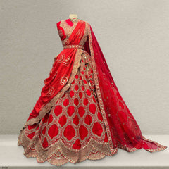 Sangria : Double Dupatta Big Flared Raw Silk Royal Red Bridal Lehenga