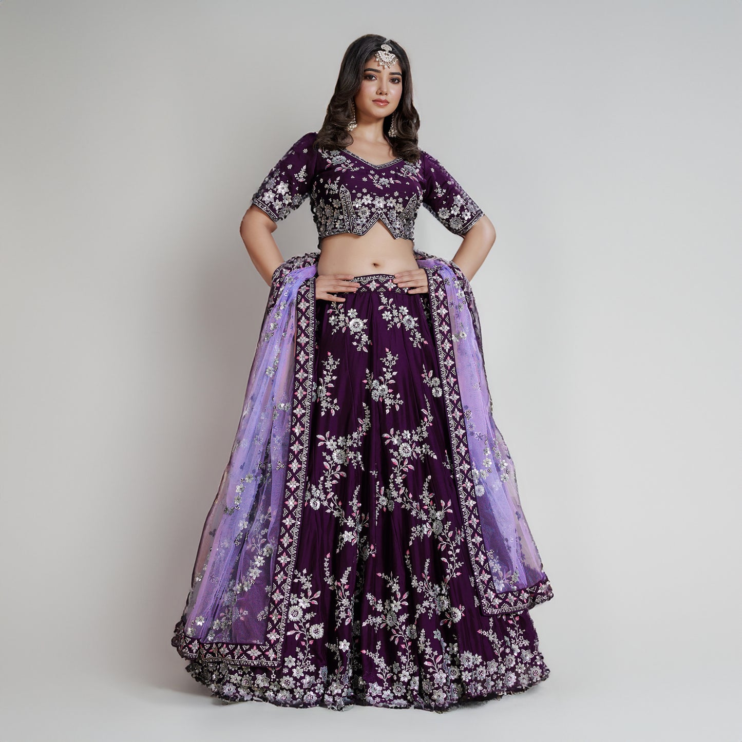 Jazzagals - Soft Georgette Designer Wine Festive Lehenga