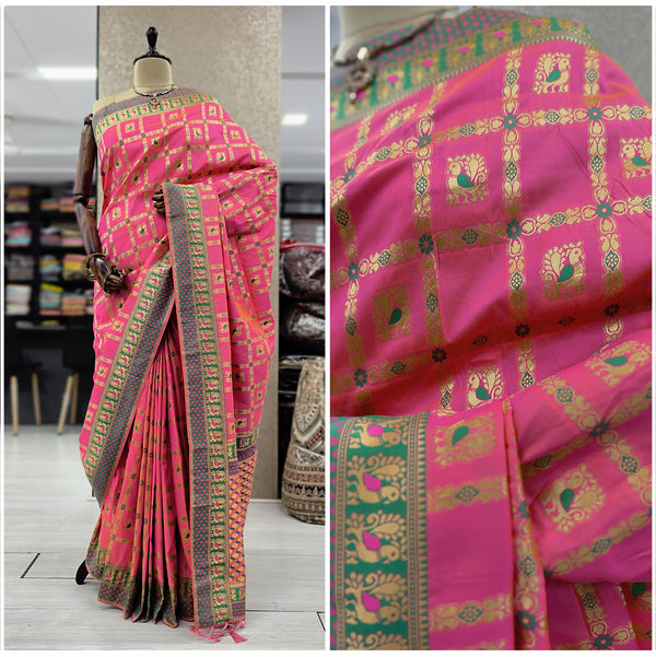 JMS_Studio Pink Patola Pattern Art Silk Woven Banarasi Saree - JMS Studio