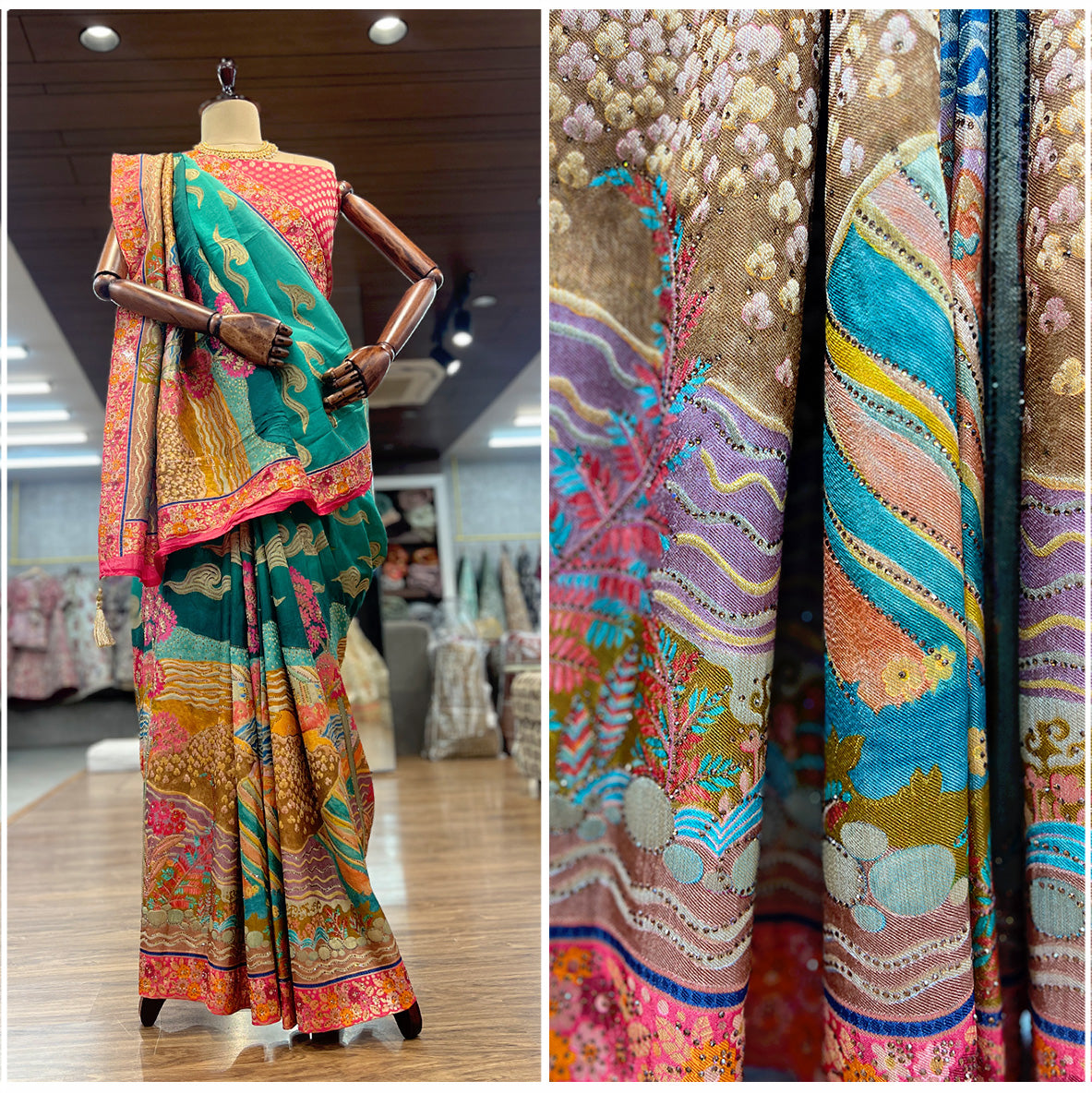 JMS_Studio Dola Viscose Silk Saree Featuring Swaroski Embellishments - JMS Studio