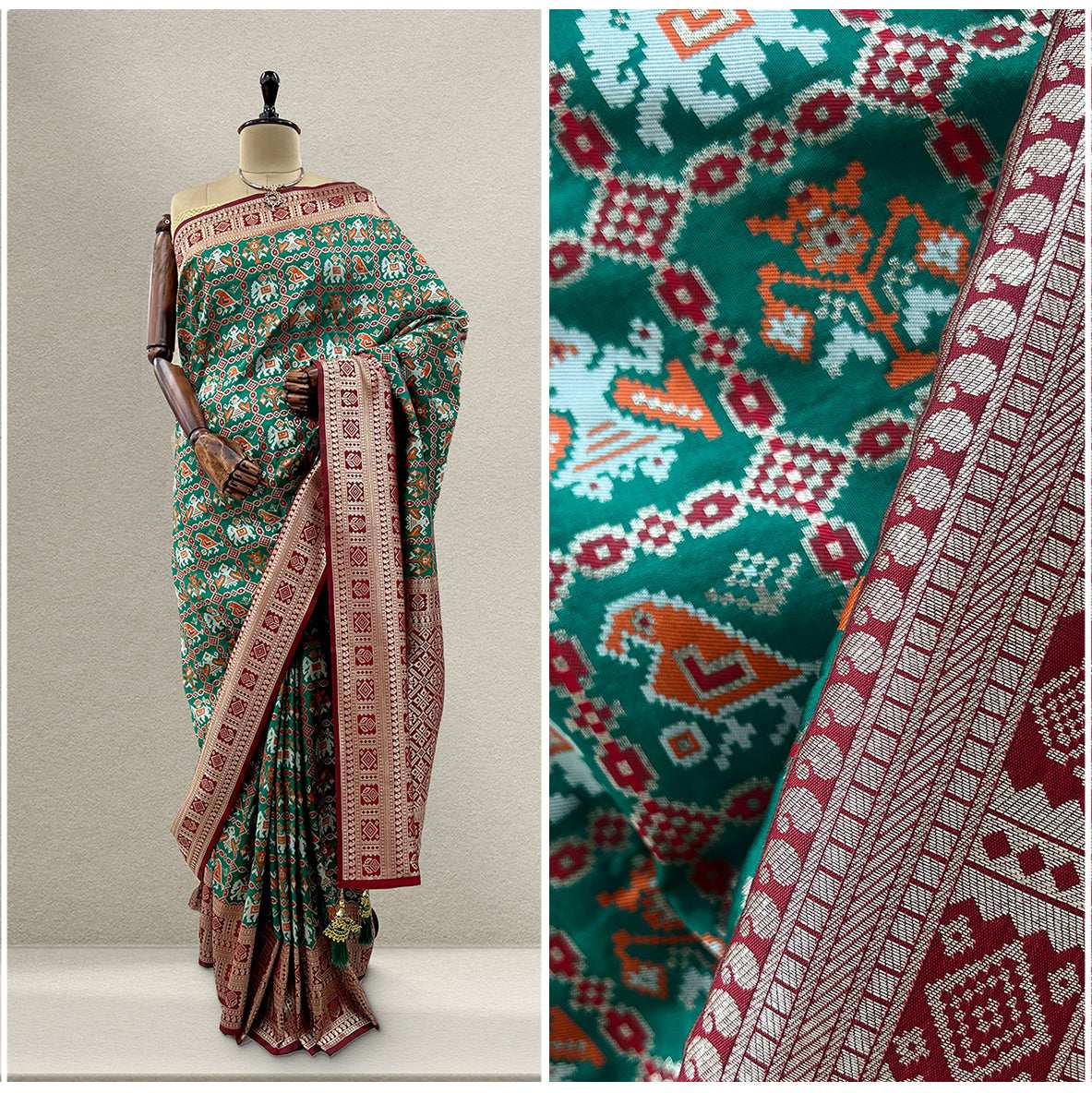 JMS_Studio Designer Rama Green Patola Silk Saree
