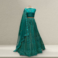 Aisha - Soft Net Sequins Work Monotone Partywear Sider Lehenga - Green JMS Studio {{ Royal Red Bridal Lehenga}}