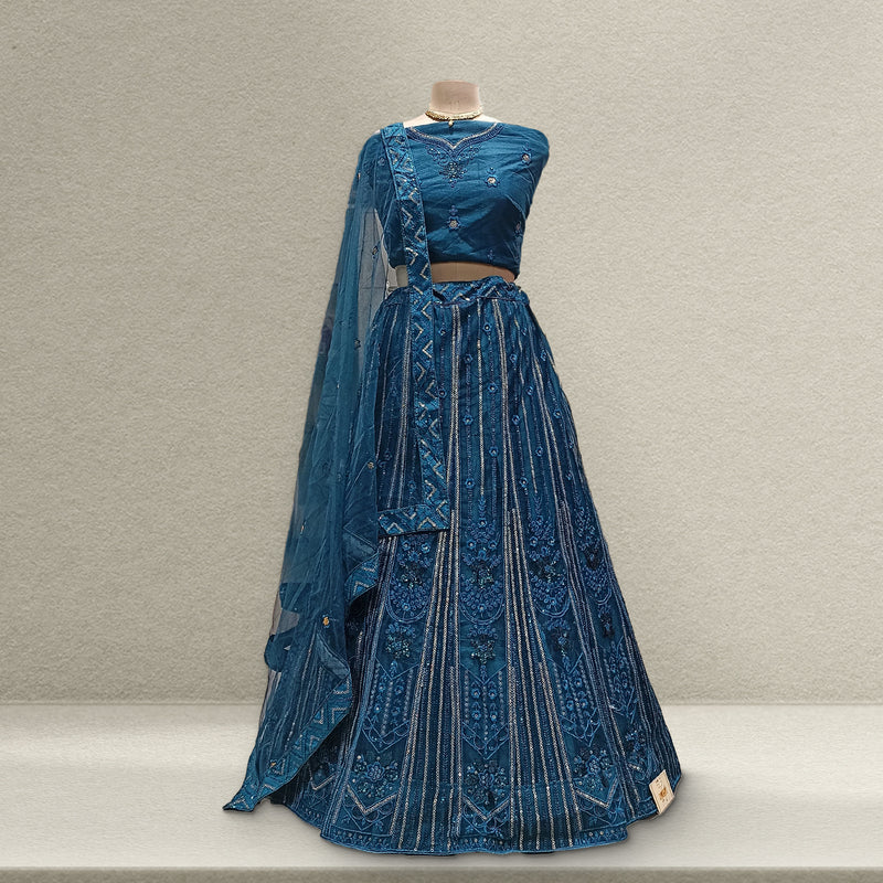 Aisha - Soft Net Sequins Work Monotone Partywear Sider Lehenga - Navy JMS Studio {{ Royal Red Bridal Lehenga}}