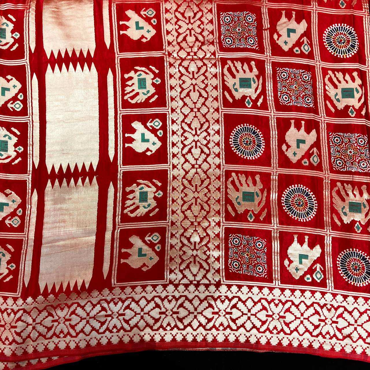 JMS_Studio Designer Gajji Silk Azarak Saree Red Color with Gold Weave