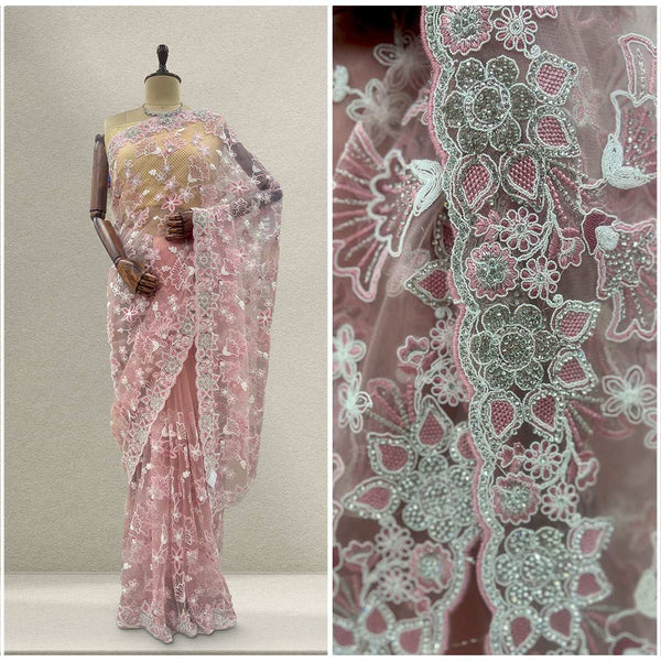JMS_Studio Designer Boutique Net Handwork Soft Pink Saree