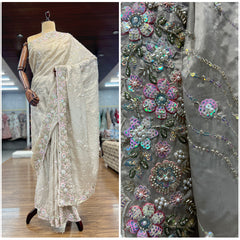 JMS_Studio Boutique Beads & Cutdana Handwork Pearl White Partywear Saree
