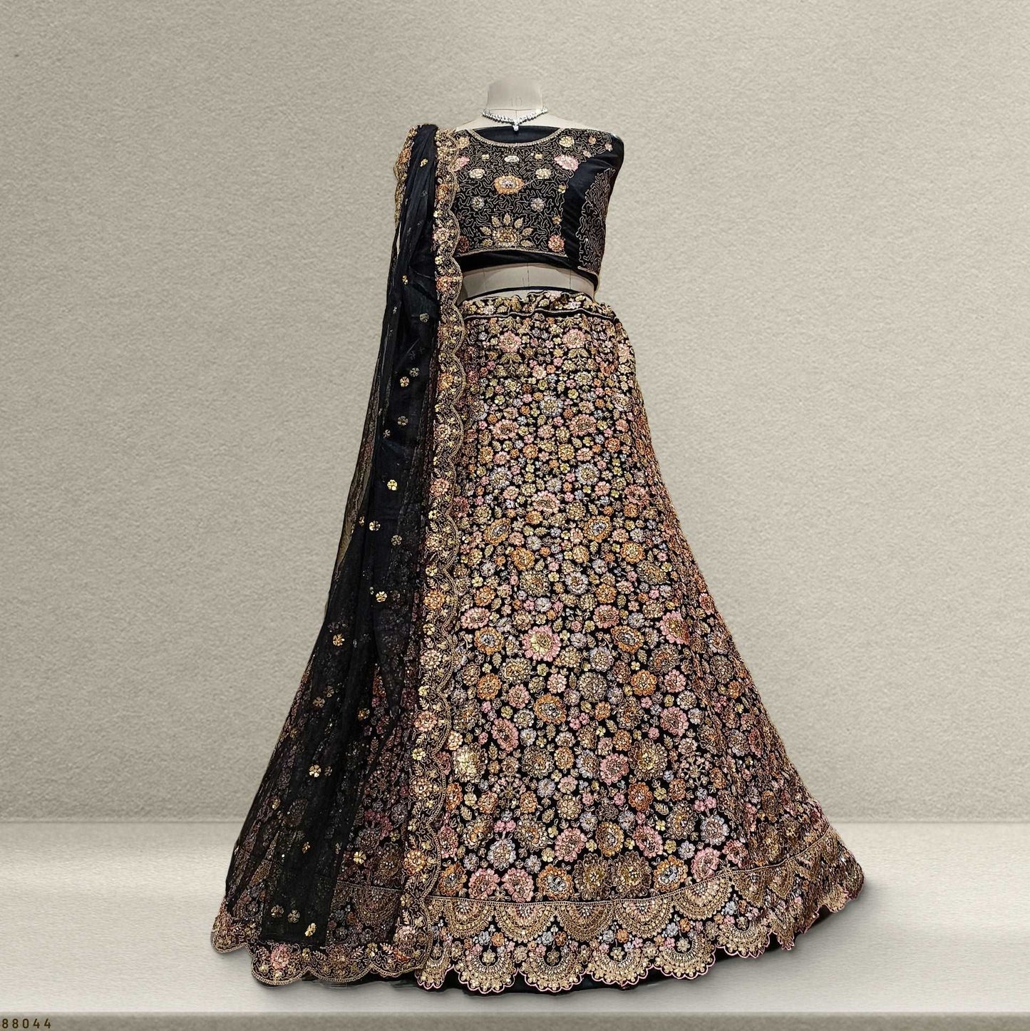 Cherry Blossom - Multi Color Sequins Black Partywear Lehenga JMS Studio {{ Royal Red Bridal Lehenga}}