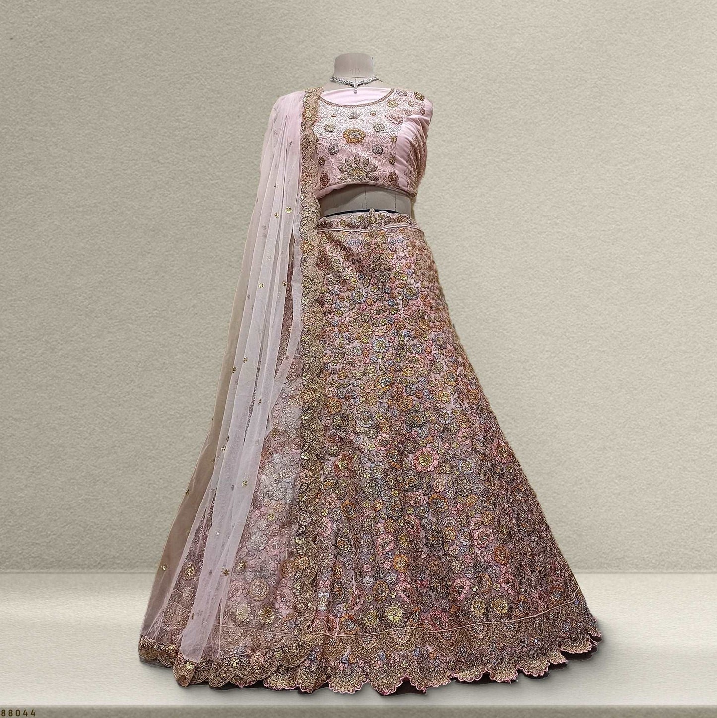 Cherry Blossom - Multi Color Sequins Soft Pink Partywear Lehenga JMS Studio {{ Royal Red Bridal Lehenga}}