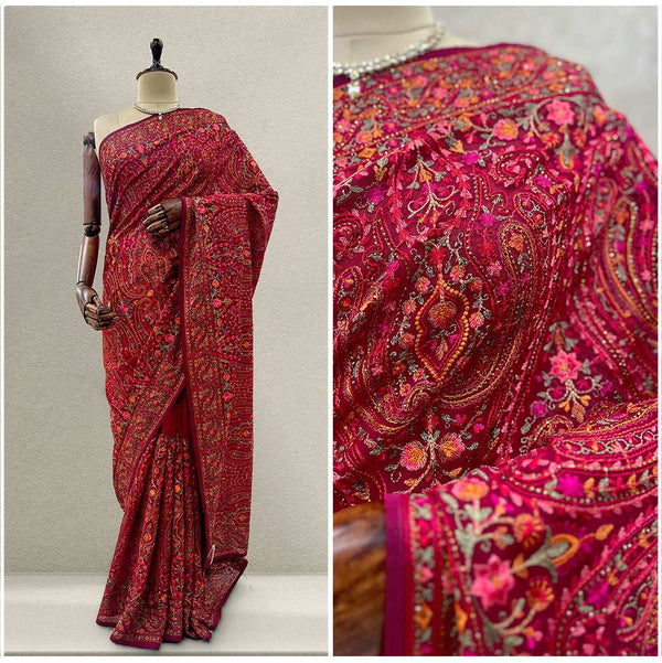 JMS_Studio Designer Kashmiri Work Georgette Partywear Saree