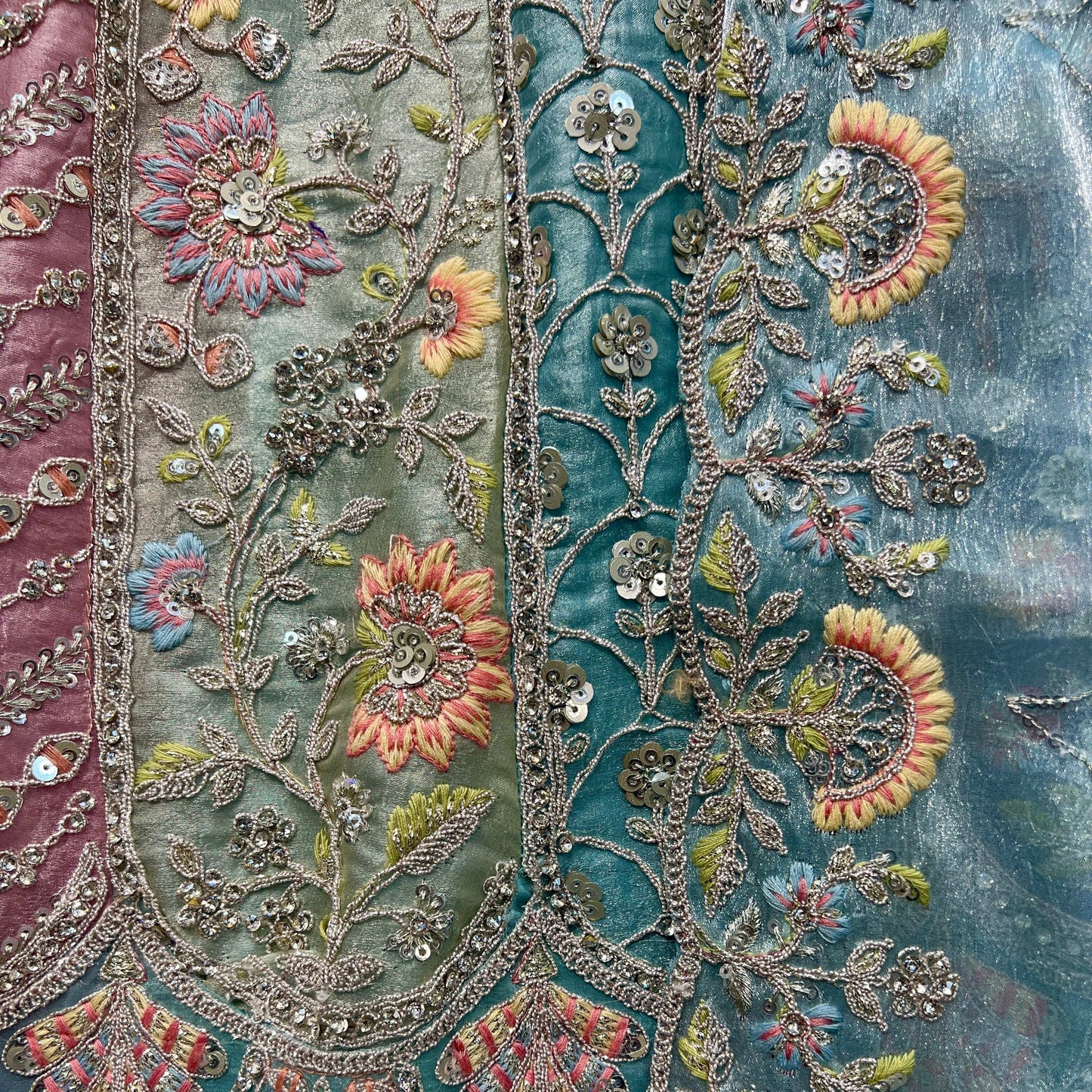 Cherry Blossom - Tissue Silk Multicolor Engagement & Reception Lehenga Design