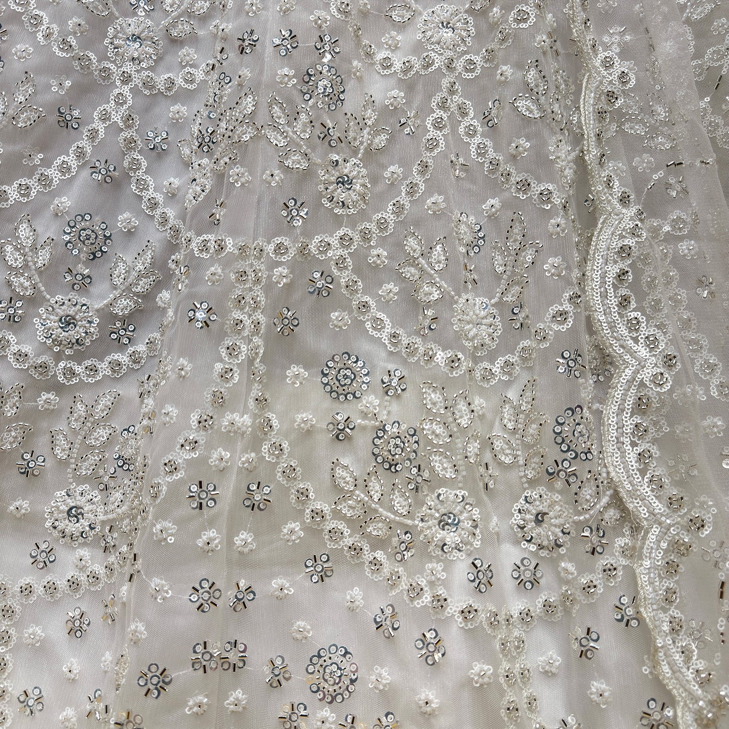 Jazzagals - White Monotone Cutdana Beads Handwork Partywear Lehenga Set