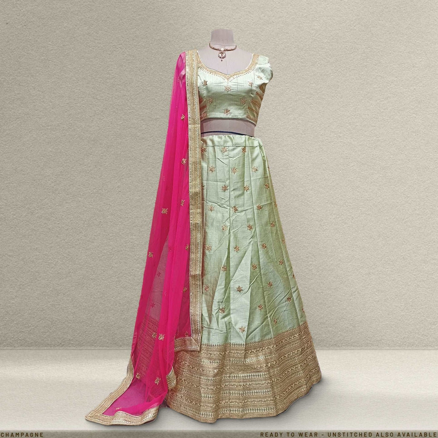 Champagne - Ready-to-Wear Pista Silk Sider Lehenga JMS Studio {{ Royal Red Bridal Lehenga}}