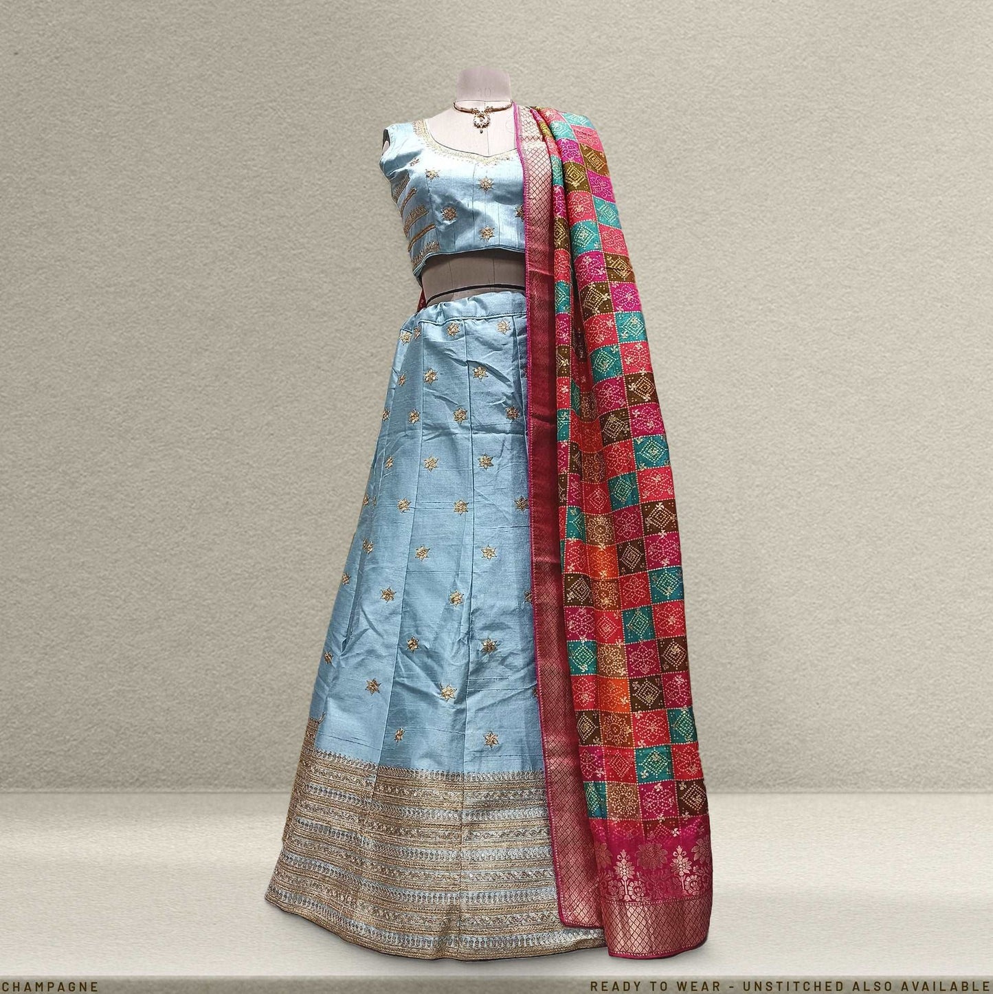 Champagne - Ready-to-Wear Powder Blue Silk Sider Lehenga JMS Studio {{ Royal Red Bridal Lehenga}}