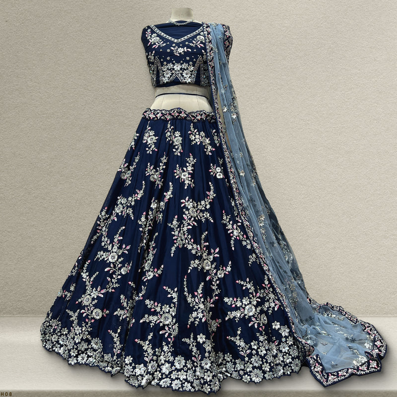 Jazzagals - Soft Georgette Designer Navy Blue Lehenga - JMS Studio