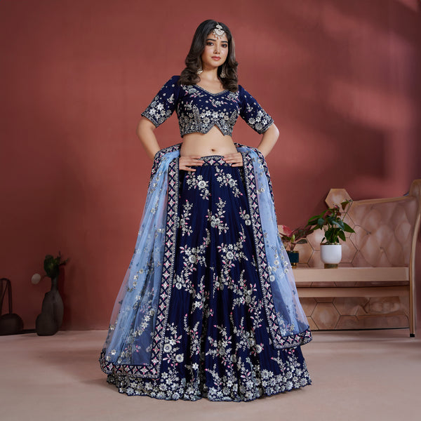 Jazzagals - Soft Georgette Designer Navy Blue Lehenga - JMS Studio
