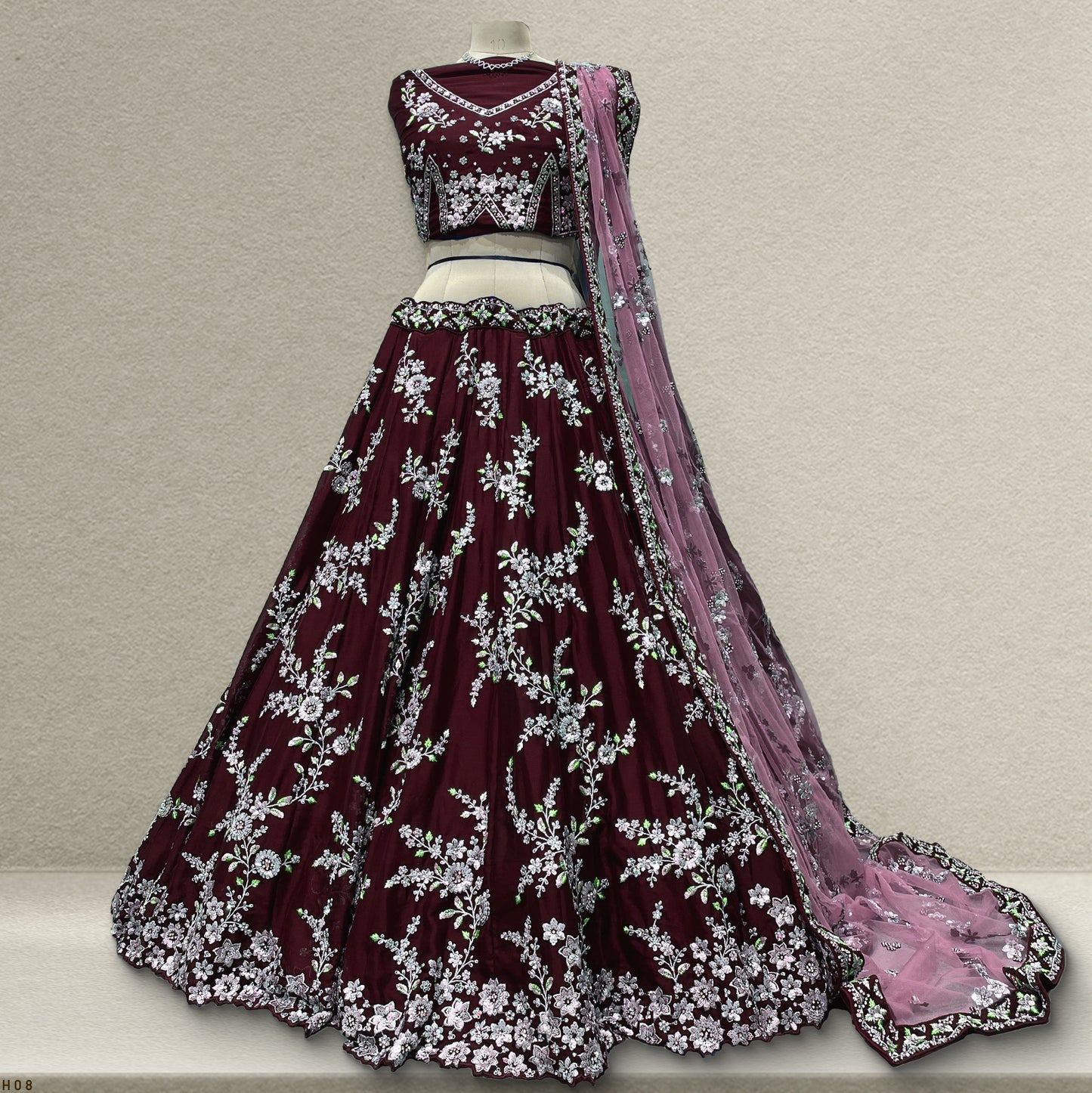 Jazzagals - Soft Georgette Designer Wine Festive Lehenga