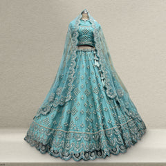 Jazzagals - The Modern Mirror Work Teal Reception Lehenga - JMS Studio