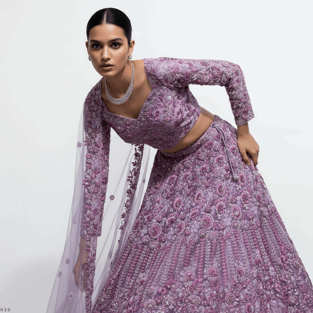 Celestial Collection: Ready-to-Wear Deep Lavender Reception Designer Lehenga
