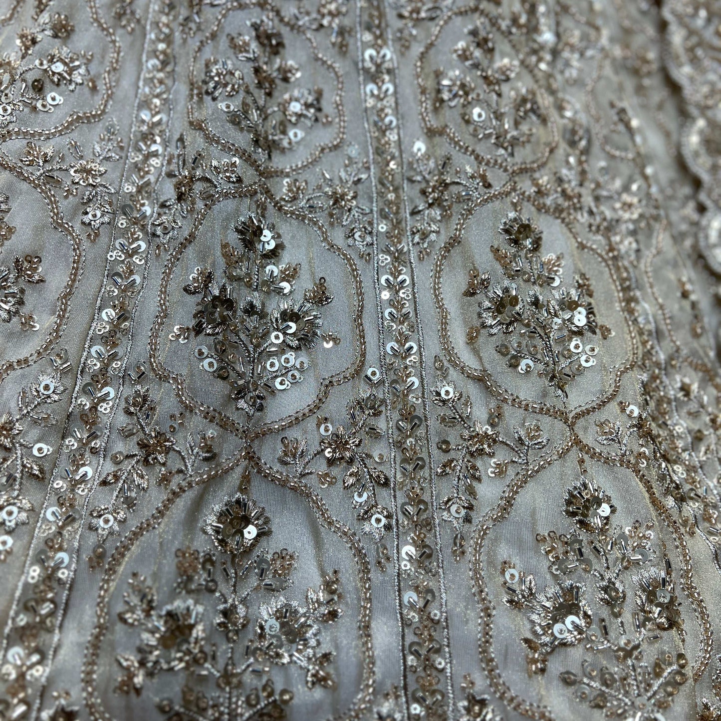 Damsel - Tissue Silk Handwork Ivory Couture Designer Lehenga