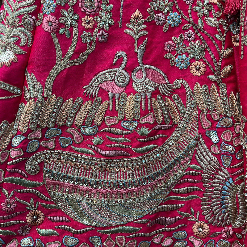 Dulhan in Rani Pink Lehenga : Peacock Design Double Dupatta Bridal Lehenga