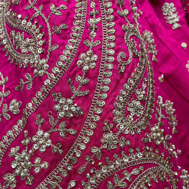 Sangria : Double Dupatta Minimal Rani Pink Bridal Lehenga