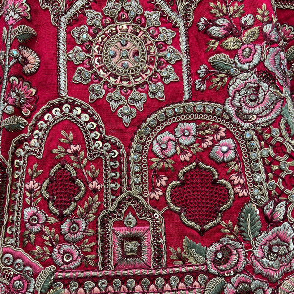 Amrapali - Big Flared Raw Silk Fuchsia Red Royal Wedding Lehenga