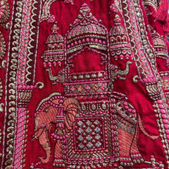 Amrapali - Big Flared Raw Silk Fuchsia Red Royal Wedding Lehenga